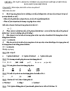 Ôn tập Toán Lớp 5 - Chủ đề 1 Ôn tập và bổ sung về phân số, giải toán liên quan đến tỉ số. Bảng đơn vị đo diện tích